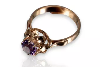 Sovietinis 14k 585 aukso rusiško rožinio aukso žiedas su Aleksandrito rubino safyro smaragdo kubinis cirkonis vrc083