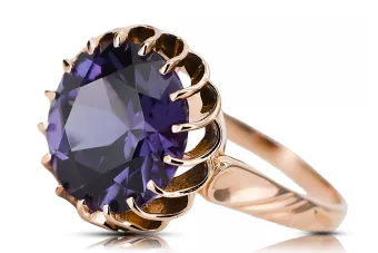 الوردي الزهري الذهب 14k 585 حلقة الكساندرايت vrc035r النمط السوفيتي الروسي القديم