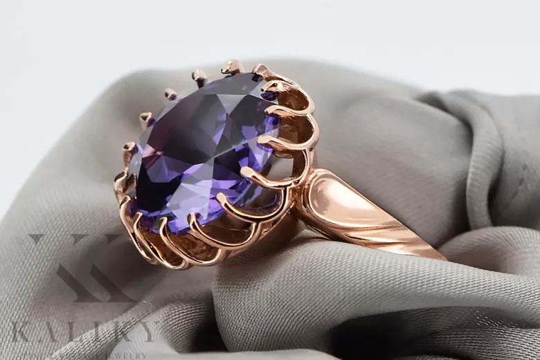 Rose pink 14k gold 585 Alexandrite ring vrc035 Vintage Russian Soviet style
