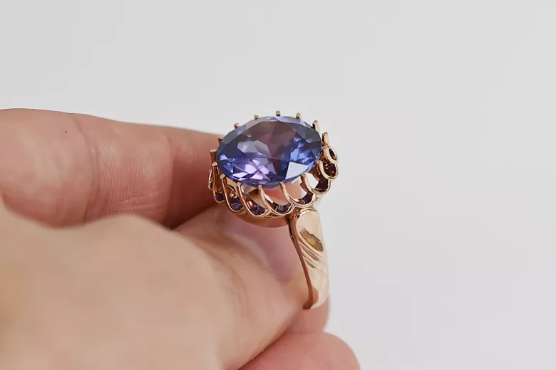 Rose pink 14k gold 585 Alexandrite ring vrc035 Vintage Russian Soviet style