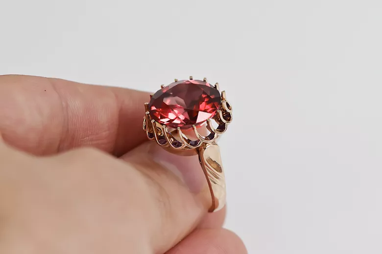 Vintažiniai amatai Žiedas Rubinas Originalus 14k rožinio aukso vintage vrc035r