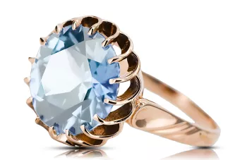 Originalus 14k rožinio aukso vintage Akvamarinas Žiedas Vintažinis stilius vrc035r