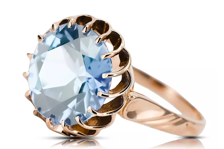 Aquamarine Original Vintage 14K Rose Gold Ring Vintage style vrc035r