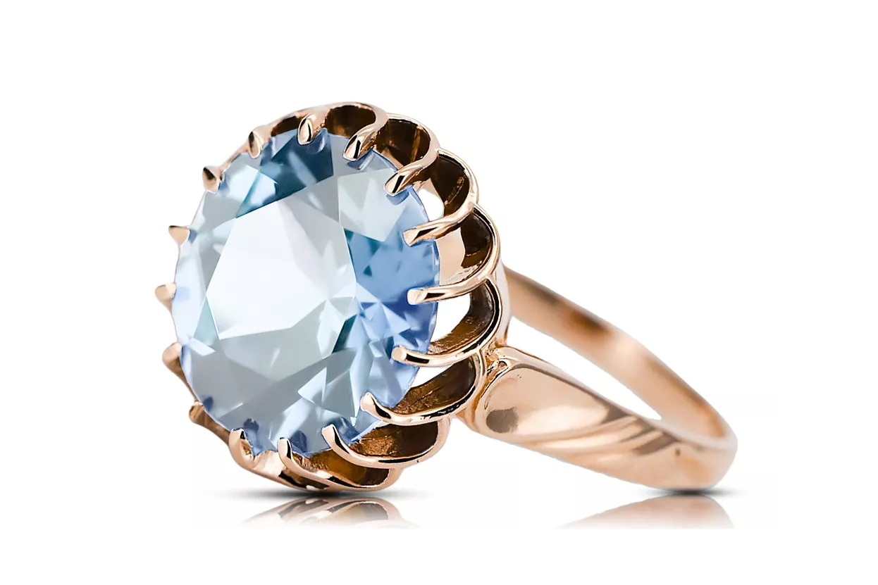 Style vintage Anneau Aigue-marine Or rose 14 carats vintage d'origine vrc035r