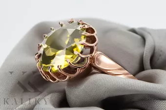 Peridoto amarillo Oro rosa antiguo original de 14k Anillo Joyería vintage vrc035r