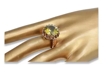 Artisanat vintage Anneau Péridot jaune Or rose 14 carats vintage d'origine vrc035r