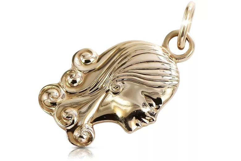 Rusă roz roz sovietic 14k 585 aur URSS Pandantiv zodiacal virgin vzp001