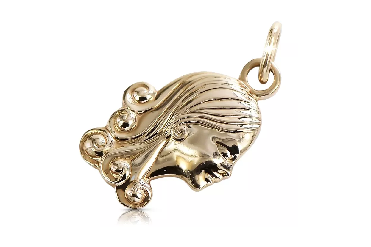Rusă roz roz sovietic 14k 585 aur URSS Pandantiv zodiacal virgin vzp001 Rusă roz roz sovietic 14k 585 aur URSS Pandantiv zodiacal virgin vzp001