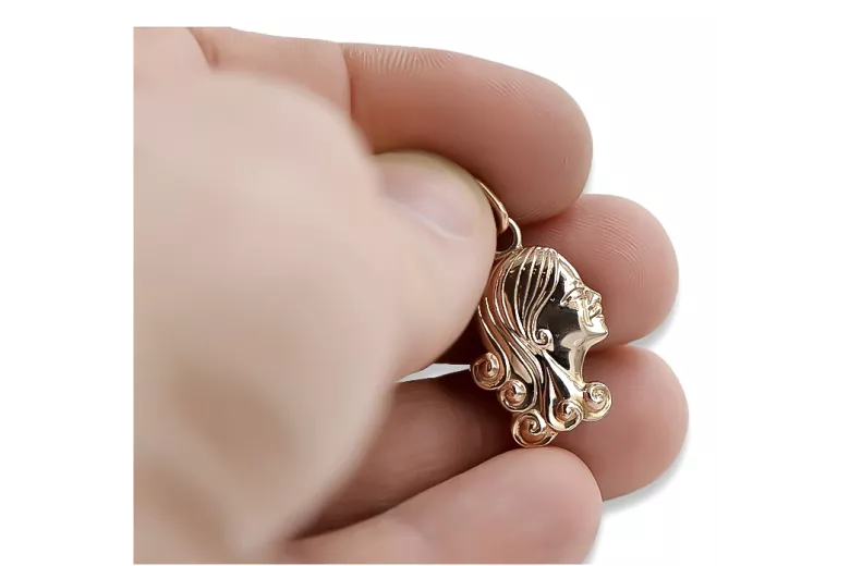 Rusă roz roz sovietic 14k 585 aur URSS Pandantiv zodiacal virgin vzp001