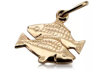 Rožinis aukso žiedas raudonas 14k 585 SSRS Vintage žuvų zodiakas vzp010