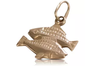 Rožinis aukso žiedas raudonas 14k 585 SSRS Vintage žuvų zodiakas vzp010