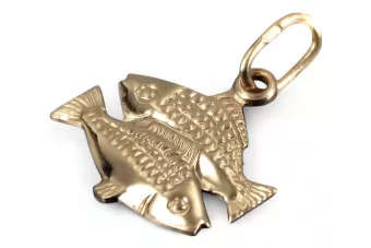 Rožinis aukso žiedas raudonas 14k 585 SSRS Vintage žuvų zodiakas vzp010