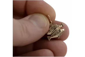 Rožinis aukso žiedas raudonas 14k 585 SSRS Vintage žuvų zodiakas vzp010