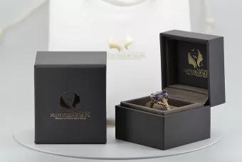 خاتم روز روسي سوفييتي من الذهب عيار 14 قيراطًا عيار 585 مرصع بحجر ألكسندريت والياقوت والزمرد والزفير والزركون vrc014