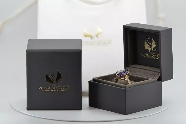 Pierścionek z włoskiego żółtego złota 14k 585 z Aleksandrytem vrc084y Vintage