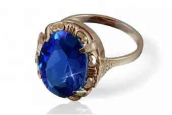 Sovětský 14k 585 Zlatý ruský kruh růžového zlata s Alexandry Rubin Sapphire Emerald Zircon VRC056