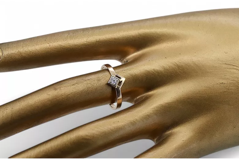 Pierścionek z różowego czerwonego złota 14k 585 z Brylantem vrd313r Rosyjski styl Vintage