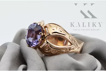 Rusijos sovietų rožė 14k 585 aukso Aleksandritas Rubinas Smaragdas Safiras Zirkonas žiedas vrc135