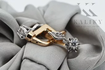 الأقراط الوردية الوردية البيضاء الذهبية 14 كارت 585 الماس ved150rw النمط السوفيتي الروسي