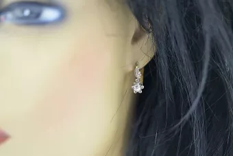 Rose pink white 14k gold585 diamond earrings ved150rw Vintage Russian Soviet style