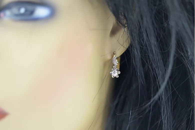 Rosa blanco 14k oro585 pendientes de diamante ved150rw Estilo soviético ruso vintage