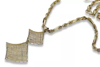 Auksinis 14k 585 rombų žiedas su Corda Figaro grandine