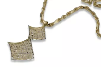 Złota zawieszka 14k 585 romb z łańcuszkiem Corda Figaro cpn001y&cc004y