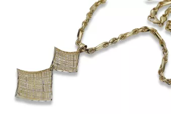 Złota zawieszka 14k 585 romb z łańcuszkiem Corda Figaro cpn001y&cc082y