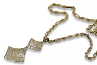 Złota zawieszka 14k 585 romb z łańcuszkiem Corda Figaro cpn001y&cc082y