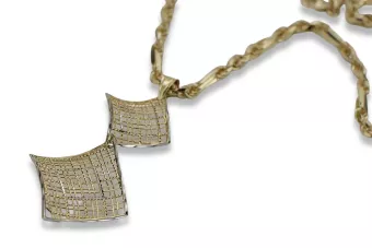 Złota zawieszka 14k 585 romb z łańcuszkiem Corda Figaro cpn001y&cc082y