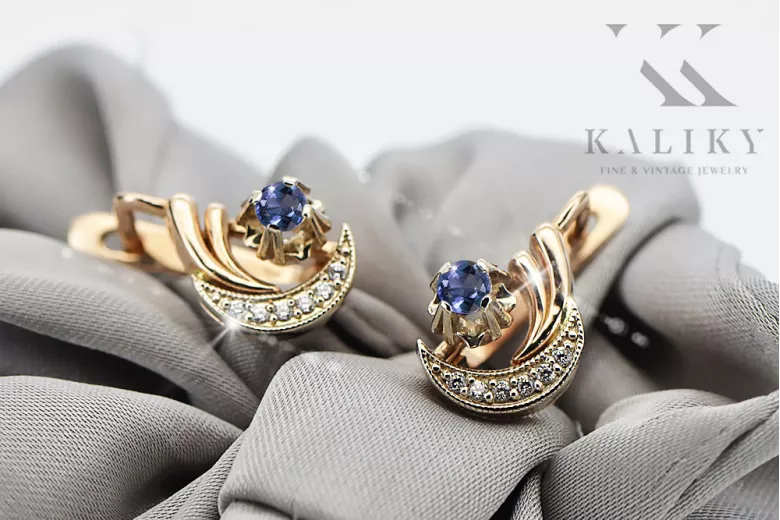 Rose pink 14k gold 585 alexandrite zircon earrings vec093rw Russian Soviet Vintage style
