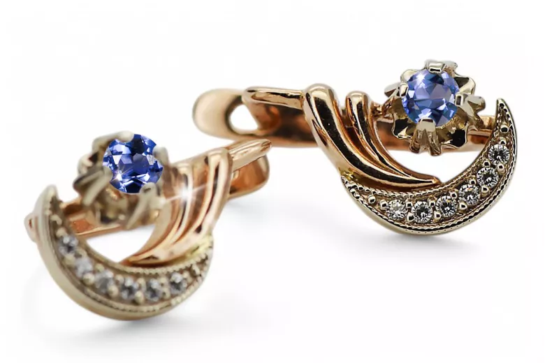 Rose pink 14k gold 585 alexandrite zircon earrings vec093rw Russian Soviet Vintage style