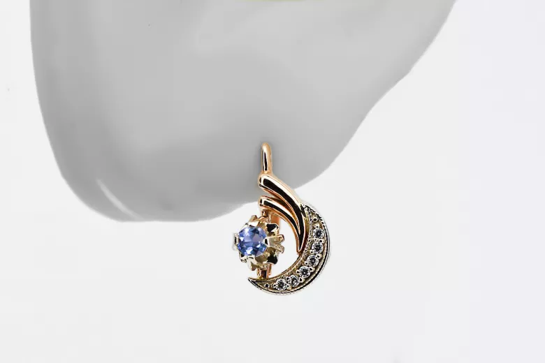 Rose pink 14k gold 585 alexandrite zircon earrings vec093rw Russian Soviet Vintage style