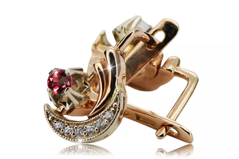 Винтидж стил Обеци Рубин Оригинално ретро 14к розово и бяло злато vec093rw