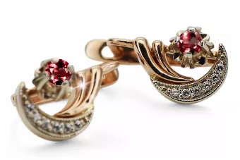 Pendientes Rubí Oro rosa y blanco vintage original de 14k Artesanía vintage vec093rw