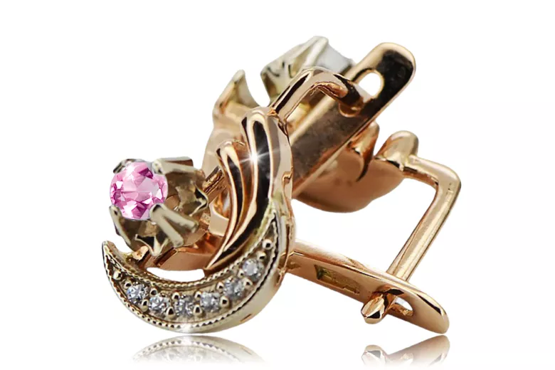 Ohrringe Amethyst Originales Vintage-Modell aus 14-karätigem Rosé- und Weißgold Vintage Stil vec093rw