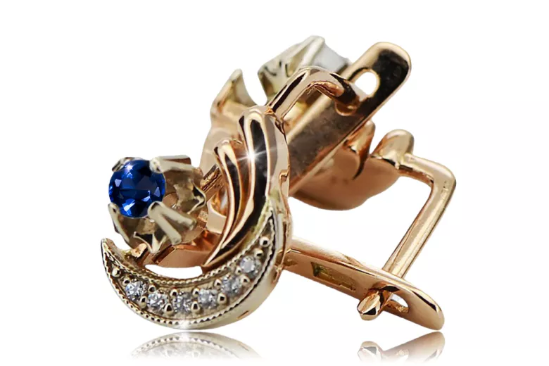 Оригінальне вінтажне 14-каратне рожеве та біле золото Сапфір Сережки Вінтаж стиль vec093rw