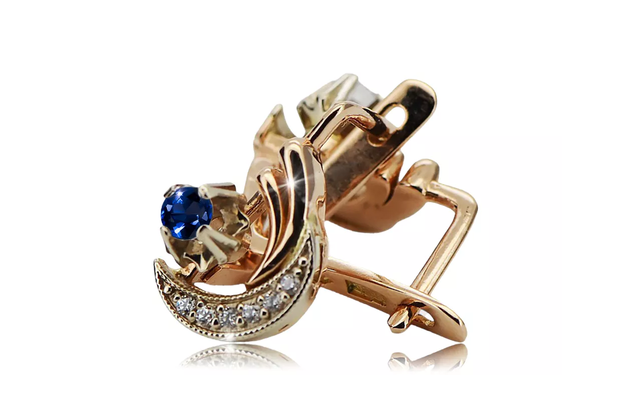 Оригінальне вінтажне 14-каратне рожеве та біле золото Сапфір Сережки Вінтаж стиль vec093rw