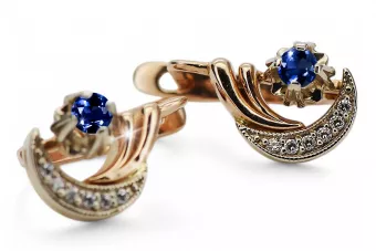 Artesanía vintage Pendientes Zafiro Oro rosa y blanco vintage original de 14k vec093rw