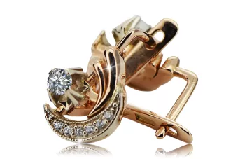 Rosa rosa weiß 14k Gold 585 Diamant Ohrringe ved093rw Vintage russischen sowjetischen Stil