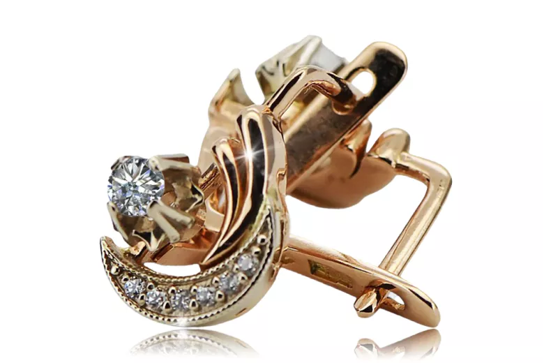 Rosa blanco 14k oro585 pendientes de diamante ved093rw Estilo soviético ruso vintage