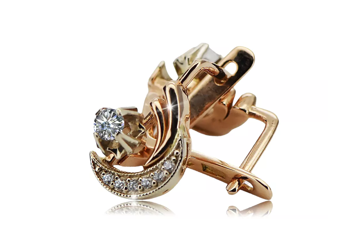 Rosa blanco 14k oro585 pendientes de diamante ved093rw Estilo soviético ruso vintage