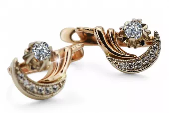 Rose pink white 14k gold585 diamond earrings ved093rw Vintage Russian Soviet style