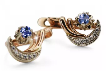 Russische Ohrringe aus 14 Karat Rosé-Weißgold mit Alexandrit-Diamanten, russischer sowjetischer Vintage-Stil, ved093rw-ax