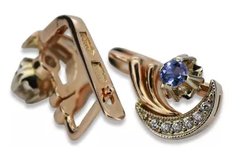 Rusiški 14 karatų rožinio baltojo aukso aleksandrito deimantiniai auskarai, rusiško sovietinio vintažinio stiliaus, ved093rw-ax