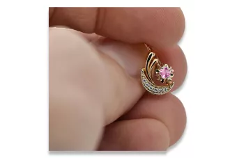 Rose white 14K gold 585 amethyst diamonds earrings ved093rw-am Russian Soviet Vintage style