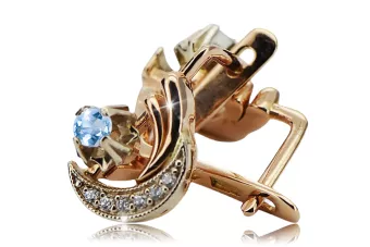 Russe 14K Rose Blanc Or Boucles d'oreilles Diamants Or Aquamarine Russe style Vintage ved093rw-aq