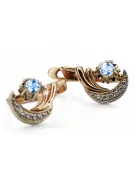 Russe 14K Rose Blanc Or Boucles d'oreilles Diamants Or Aquamarine Russe style Vintage ved093rw-aq