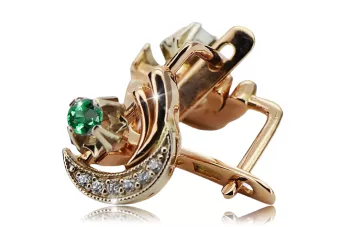 Ruso 14K Rose blanco oro pendientes diamantes de esmeralda ruso estilo vintage ved093rw-em