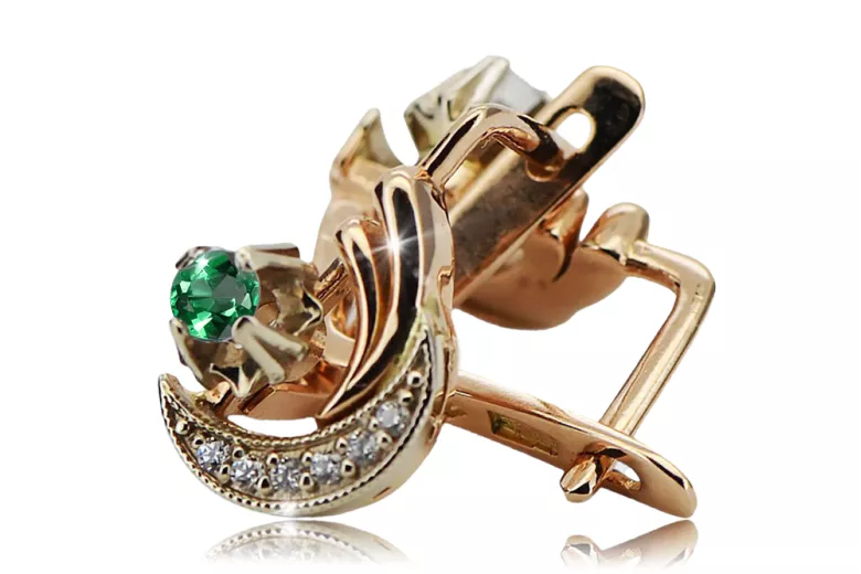 Ruso 14K Rose blanco oro pendientes diamantes de esmeralda ruso estilo vintage ved093rw-em